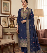 Blue Pure Chanderi Banarasi silk pure zari woven design dress material