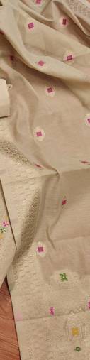 Cream Chanderi Banarasi silk zari woven design dress material