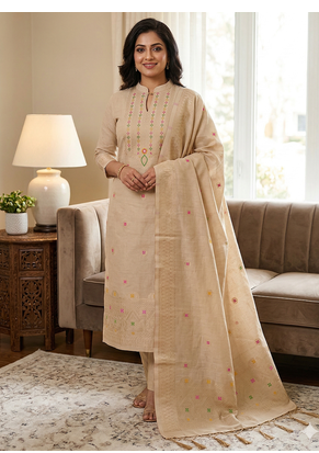 Cream Chanderi Banarasi silk zari woven design dress material 1