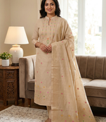 Cream Chanderi Banarasi silk zari woven design dress material