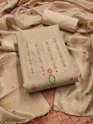 Cream Chanderi Banarasi silk zari woven design dress material 3