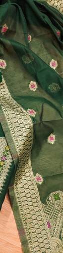 Green Chanderi Banarasi silk zari woven design dress material