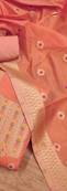 Peach Chanderi Banarasi silk zari woven design dress material