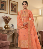 Peach Chanderi Banarasi silk zari woven design dress material
