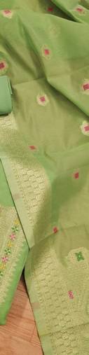 Pista Chanderi Banarasi silk zari woven design dress material