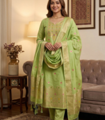 Pista Chanderi Banarasi silk zari woven design dress material