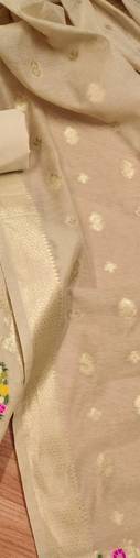 Cream Chanderi Banarasi silk zari woven design dress material