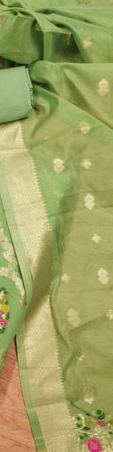 Pista Chanderi Banarasi silk zari woven design dress material