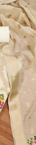 White Chanderi Banarasi silk zari woven design dress material