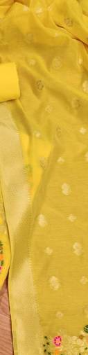 Yellow Chanderi Banarasi silk zari woven design dress material