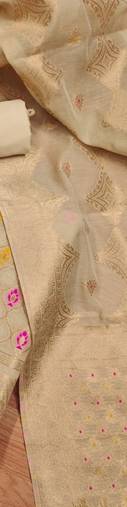 Cream Chanderi Banarasi silk zari woven design dress material