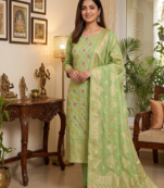 Pista Chanderi Banarasi silk zari woven design dress material