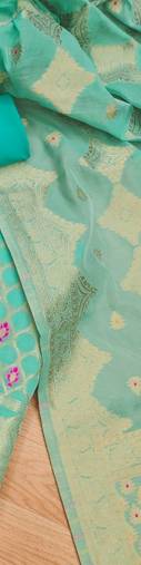 Seagreen Chanderi Banarasi silk zari woven design dress material