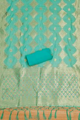 Seagreen Chanderi Banarasi silk zari woven design dress material 3