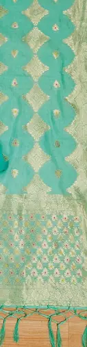 Seagreen Chanderi Banarasi silk zari woven design dress material