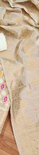 White Chanderi Banarasi silk zari woven design dress material