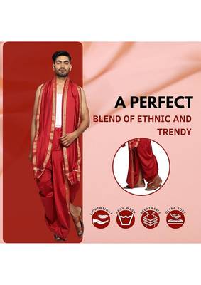 cobra lifes Readymade Dhoti for Men, Velcro Style Stitched Mens Silk Dhoti Pant Set, Free Size 1
