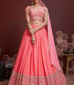 Peach Embroidered Zari And Sequins Work Organza Silk Wedding Lehenga Choli