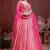 Marvelous Pink Digital Position Print And Embroidered With Real Mirror Work Chinnon Silk Bridal Lehenga Choli