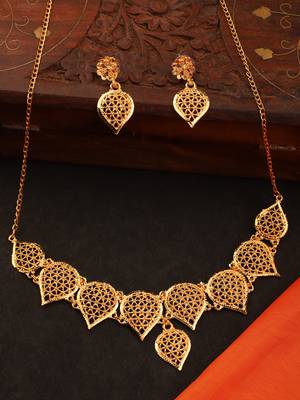 Piah fashion alloy gold plated deginer necklace set for women & girls-8090 1