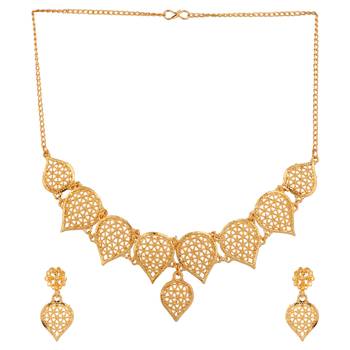 Piah fashion alloy gold plated deginer necklace set for women & girls-8090 3