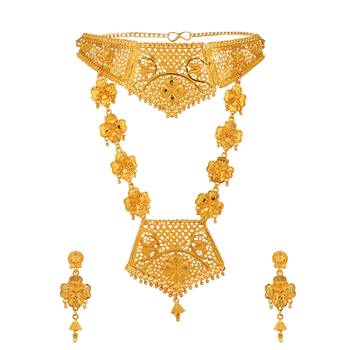 Piah fashion alloy gold plated deginer traditional necklace set for women & girls-8084 1