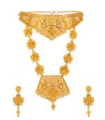 Piah fashion alloy gold plated deginer traditional necklace set for women & girls-8084
