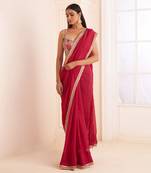 Rose Red Organza Silk Embroidery Classic Saree