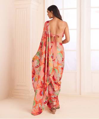 Blush Pink Abstract Print Pre-Draped Saree Set 5