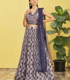 Blue Real Mirror With Thread Zari Sequins Embroidered Chinnon Lehenga Choli For Wedding