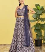 Blue Real Mirror With Thread Zari Sequins Embroidered Chinnon Lehenga Choli For Wedding
