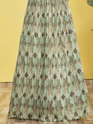  Green Real Mirror With Thread Zari Sequins Embroidered Chinnon Lehenga Choli For Bride 4
