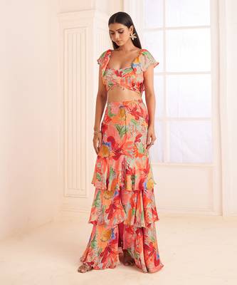 Blush Pink Abstract Printed Skirt Set 2