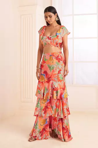 Blush Pink Abstract Printed Skirt Set