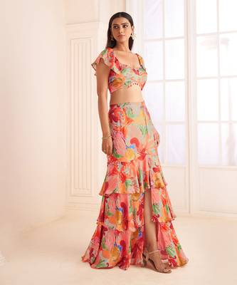 Blush Pink Abstract Printed Skirt Set 3
