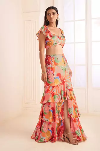 Blush Pink Abstract Printed Skirt Set