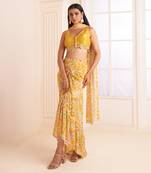 Mustard Yellow Printed & Embroidered Skirt Set
