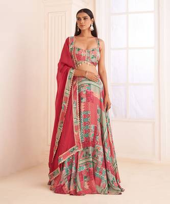 Green Patch Printed & Embroidered Lehenga Set 1