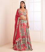 Green Patch Printed & Embroidered Lehenga Set