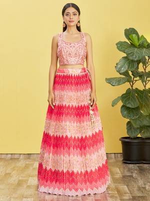 Multicolor Real Mirror With Thread Zari Sequins Embroidered Chinnon Lehienga Choli For Women 3