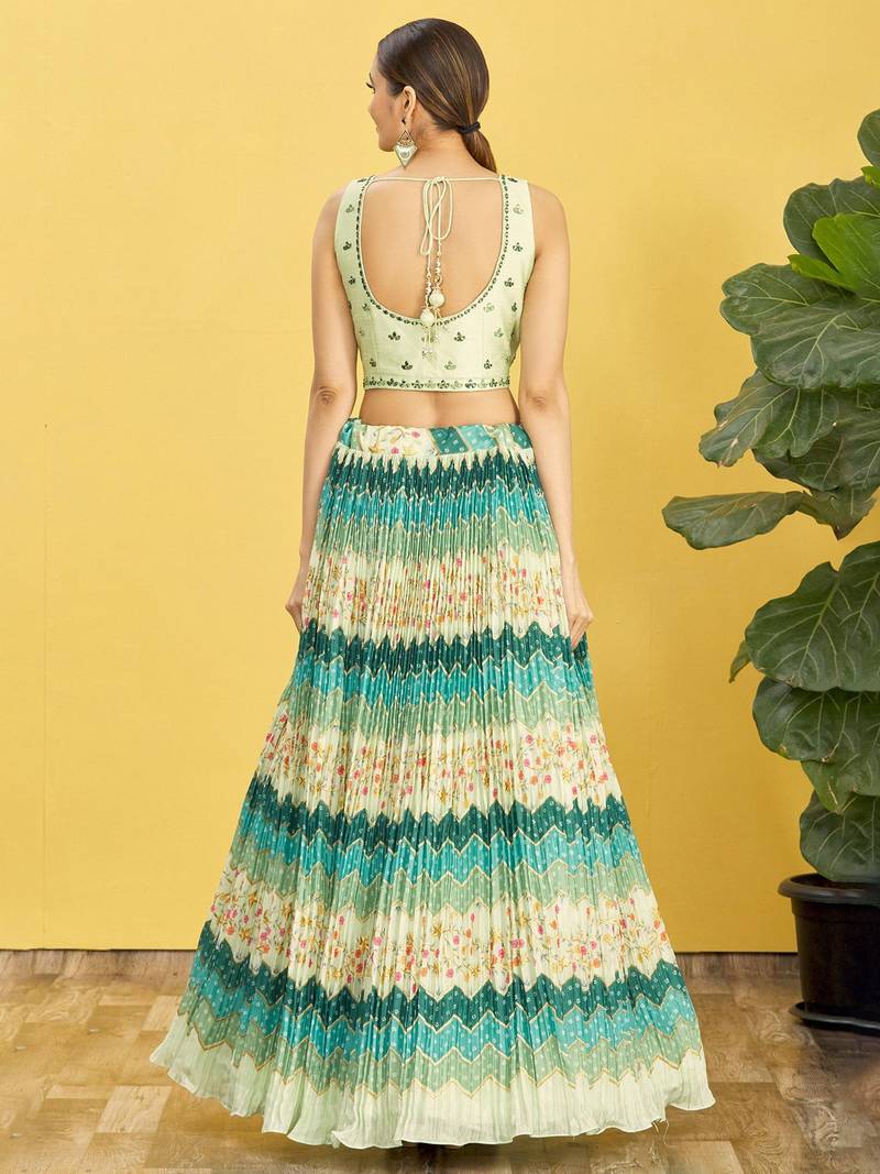 Fetching Green Real Mirror With Thread Zari Sequins Embroidered Chinnon Designer Lehenga Choli