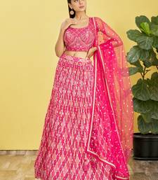 Pink Real Mirror With Thread Zari Sequins Embroidered Chinnon Wedding Lehenga Choli