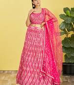 Pink Real Mirror With Thread Zari Sequins Embroidered Chinnon Wedding Lehenga Choli