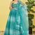 Phenomenal Blue gradient design with chevron-style digital printed Organza indian designer Party Wear Lehenga dress