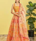 Splendid Yellow Real Mirror With Thread Zari Sequins Embroidered Organza Lehenga Choli And Dupatta