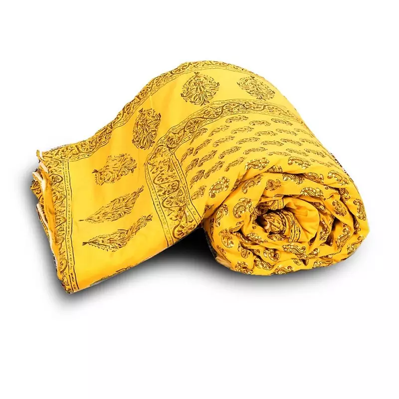 Paisley Designer Yellow Jaipuri Double Bed Quilt Deepawali Special Gift 334