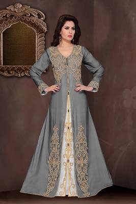 Black embroidered georgette Islamic kaftans with hijab 1