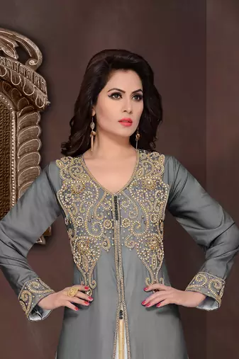 Black embroidered georgette Islamic kaftans with hijab
