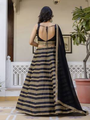 Black Silk Lehenga Choli with Embroidery and Georgette Dupatta 2
