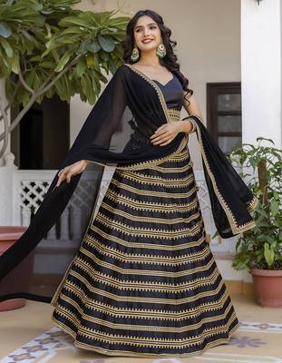 Black Silk Lehenga Choli with Embroidery and Georgette Dupatta 3